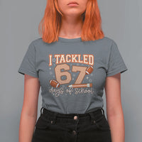 I Tackled 67 Days of School T Shirt For Women Funny Six Seven Meme Football Lover Milestone - Wonder Print Shop