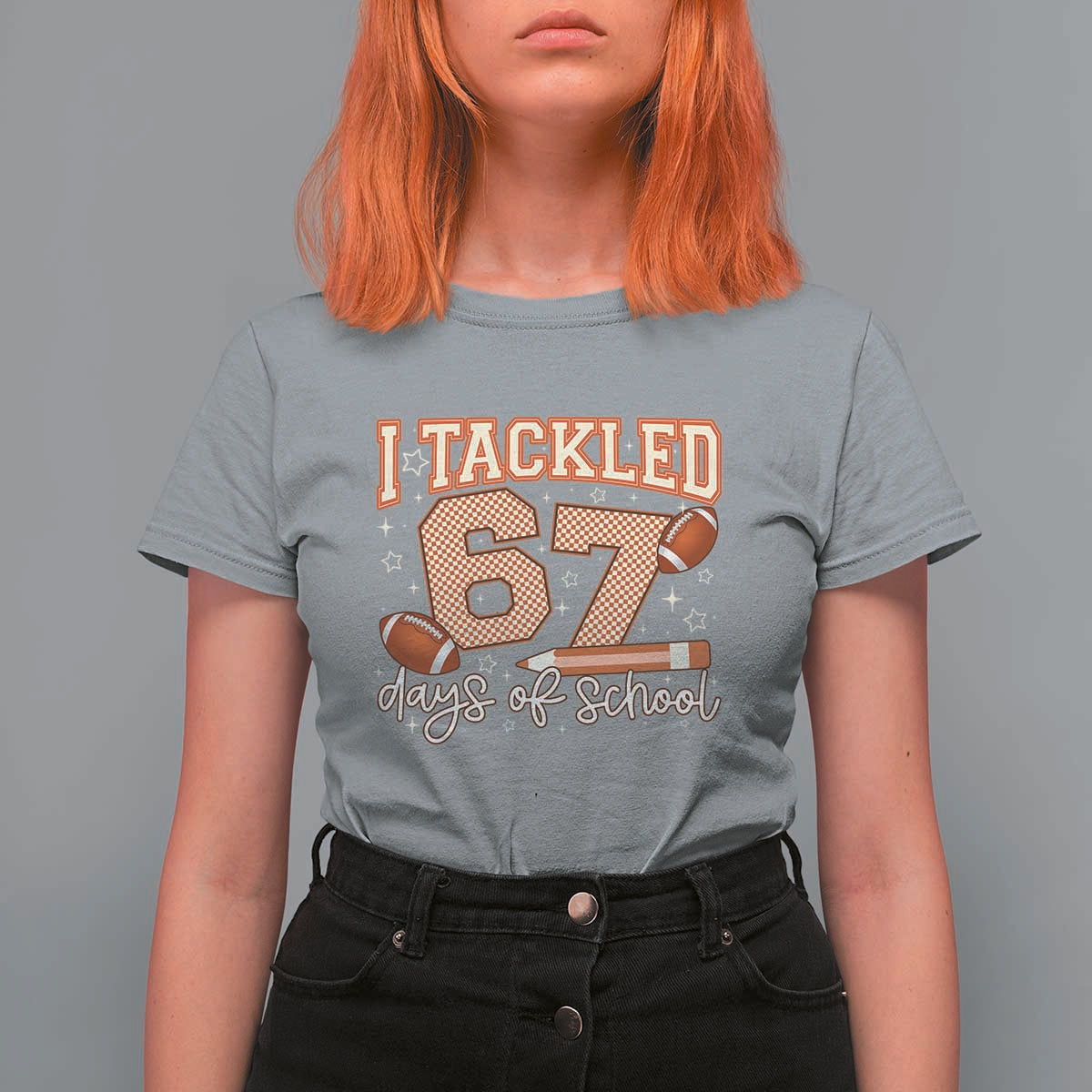 I Tackled 67 Days of School T Shirt For Women Funny Six Seven Meme Football Lover Milestone - Wonder Print Shop