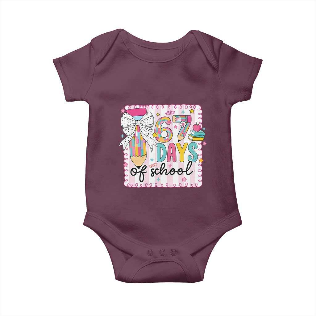 67 Days of School Baby Onesie Six Seven Cute Girly Pencil and Bow for Students Teachers - Wonder Print Shop