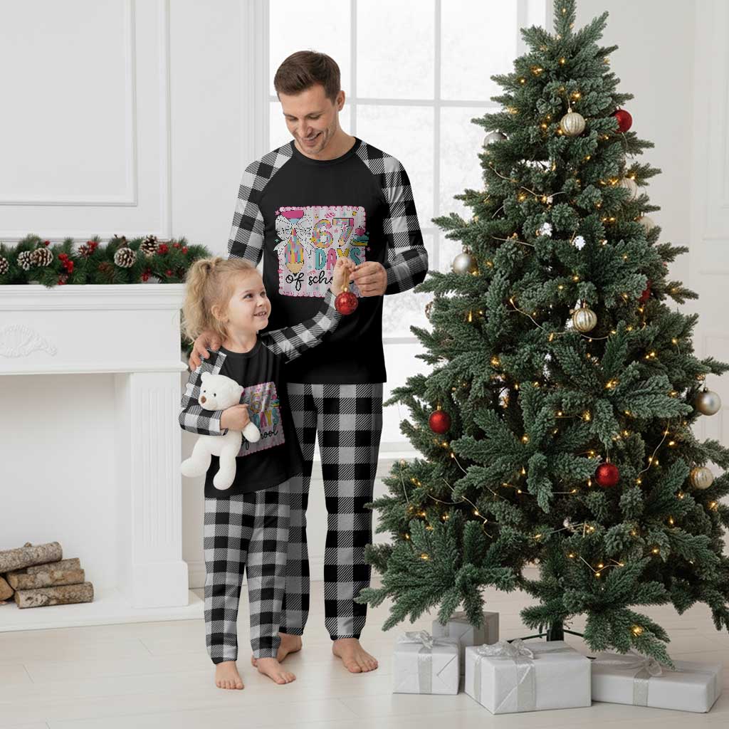 67 Days of School Plaid Pajama Set Six Seven Cute Girly Pencil and Bow for Students Teachers - Wonder Print Shop