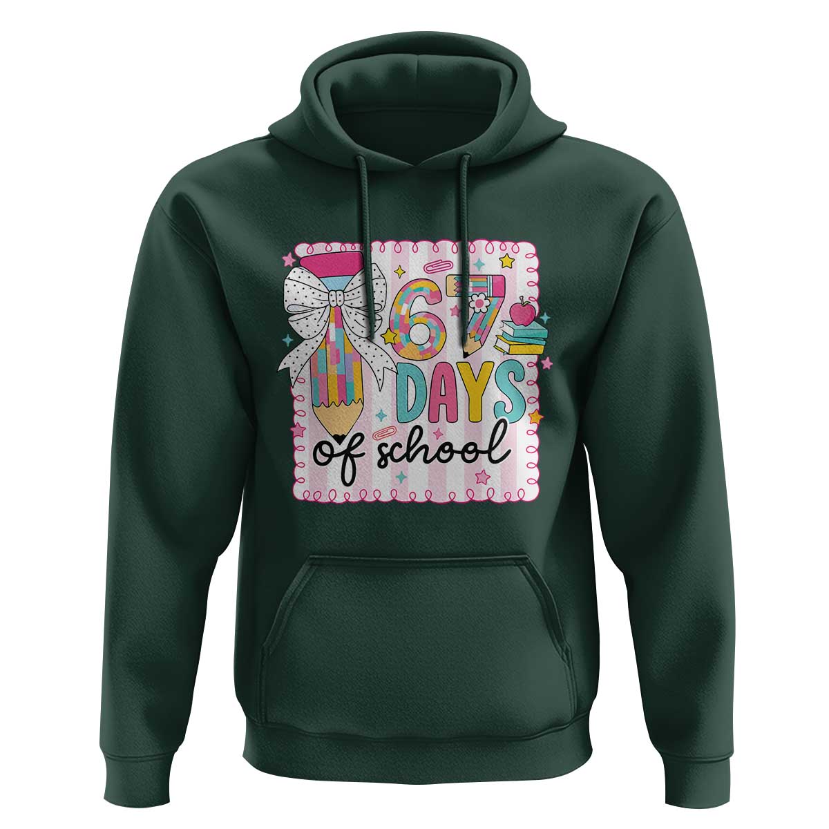67 Days of School Hoodie Six Seven Cute Girly Pencil and Bow for Students Teachers - Wonder Print Shop