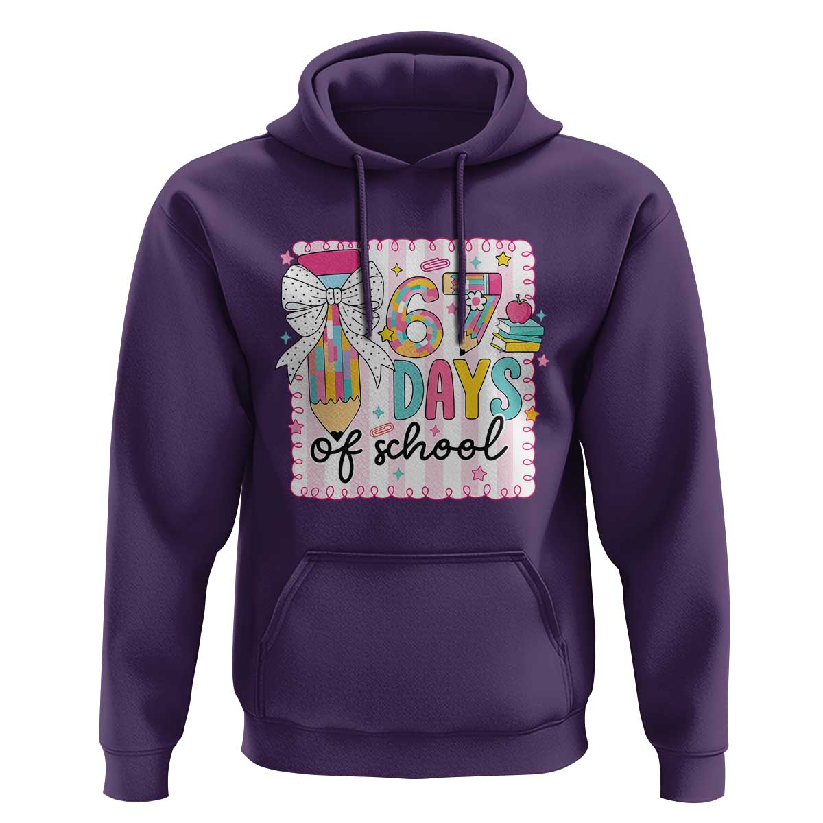 67 Days of School Hoodie Six Seven Cute Girly Pencil and Bow for Students Teachers - Wonder Print Shop