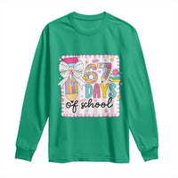 67 Days of School Long Sleeve Shirt Six Seven Cute Girly Pencil and Bow for Students Teachers - Wonder Print Shop