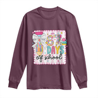 67 Days of School Long Sleeve Shirt Six Seven Cute Girly Pencil and Bow for Students Teachers - Wonder Print Shop