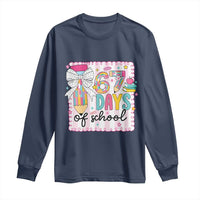 67 Days of School Long Sleeve Shirt Six Seven Cute Girly Pencil and Bow for Students Teachers - Wonder Print Shop