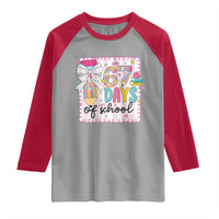 67 Days of School Raglan Shirt Six Seven Cute Girly Pencil and Bow for Students Teachers - Wonder Print Shop