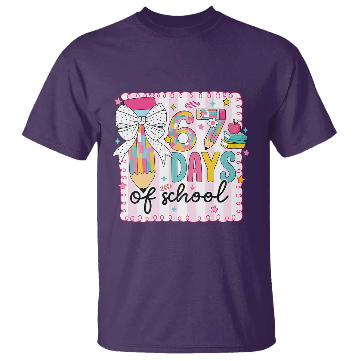 67 Days of School T Shirt Six Seven Cute Girly Pencil and Bow for Students Teachers - Wonder Print Shop