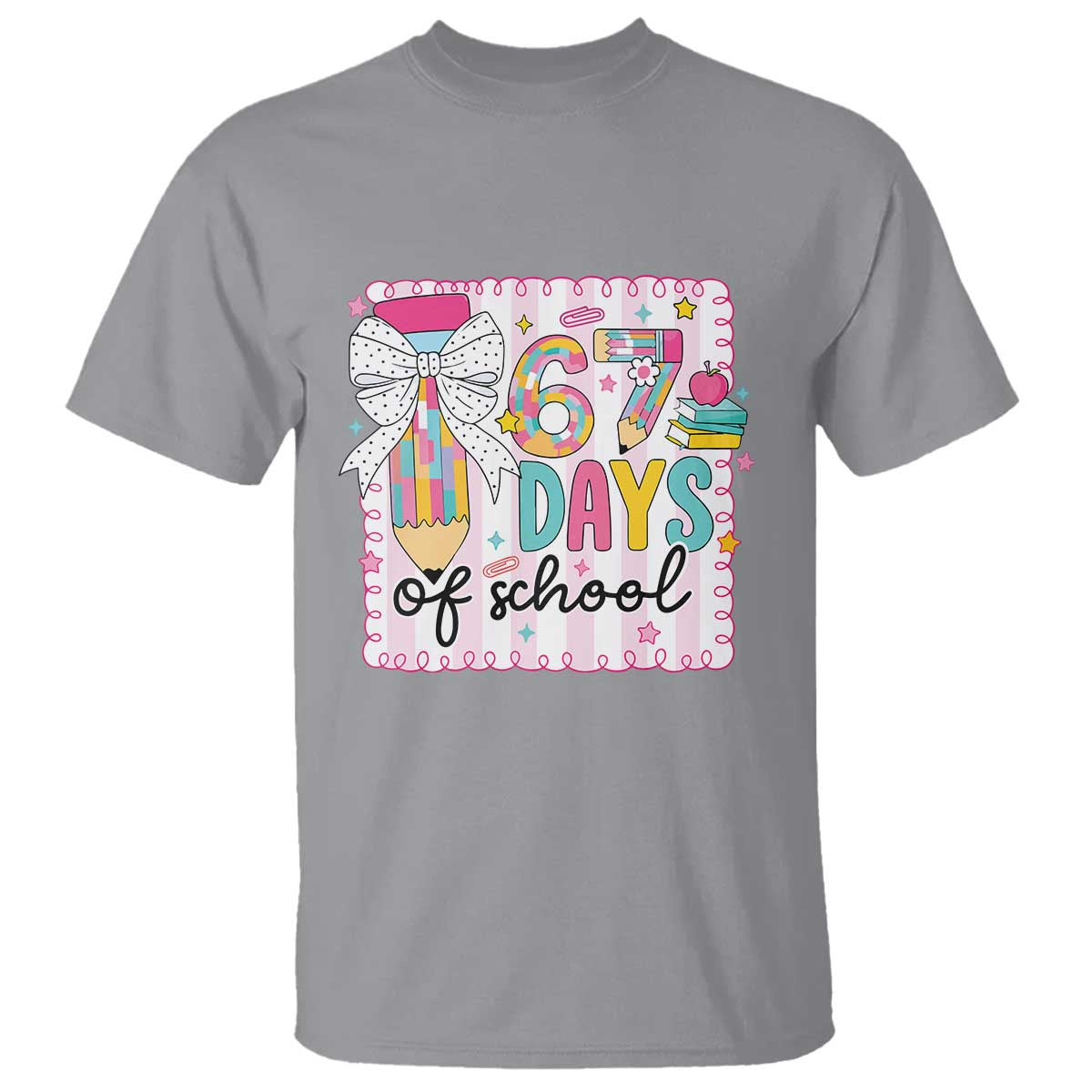 67 Days of School T Shirt Six Seven Cute Girly Pencil and Bow for Students Teachers - Wonder Print Shop