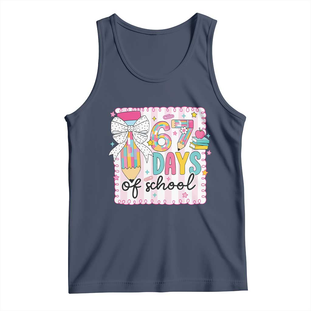 67 Days of School Tank Top Six Seven Cute Girly Pencil and Bow for Students Teachers - Wonder Print Shop