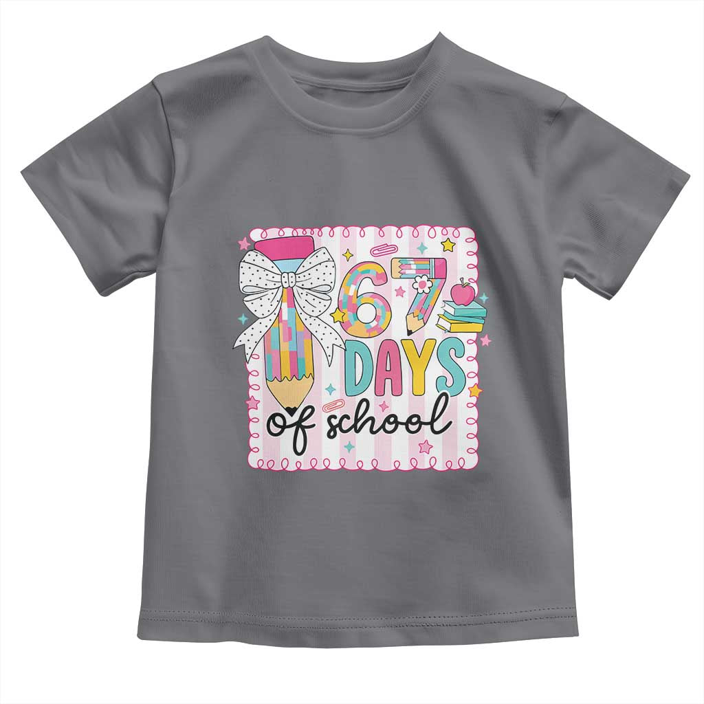 67 Days of School Toddler T Shirt Six Seven Cute Girly Pencil and Bow for Students Teachers - Wonder Print Shop