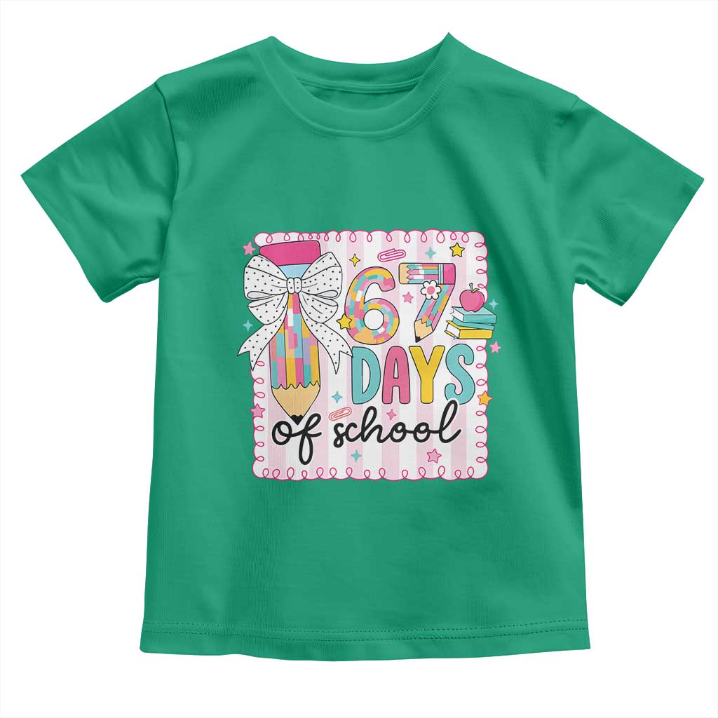 67 Days of School Toddler T Shirt Six Seven Cute Girly Pencil and Bow for Students Teachers - Wonder Print Shop