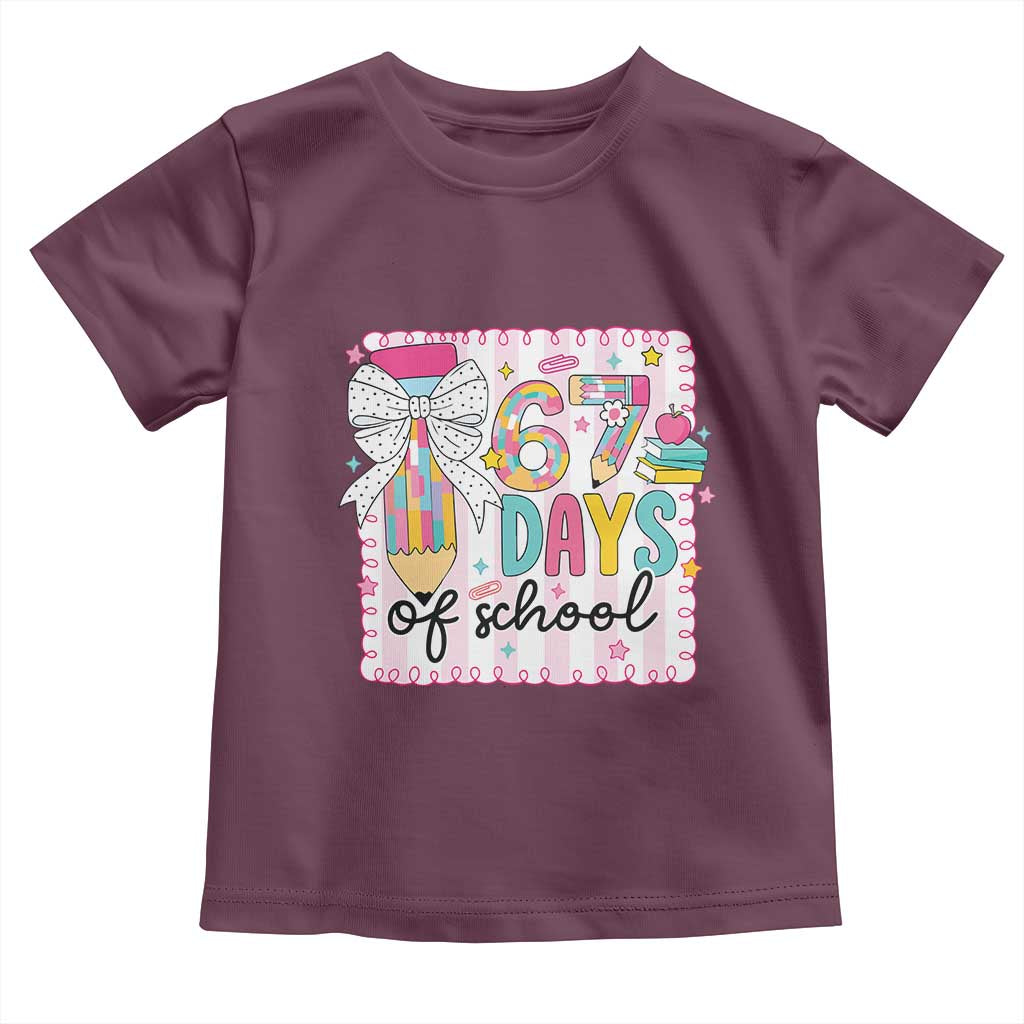 67 Days of School Toddler T Shirt Six Seven Cute Girly Pencil and Bow for Students Teachers - Wonder Print Shop