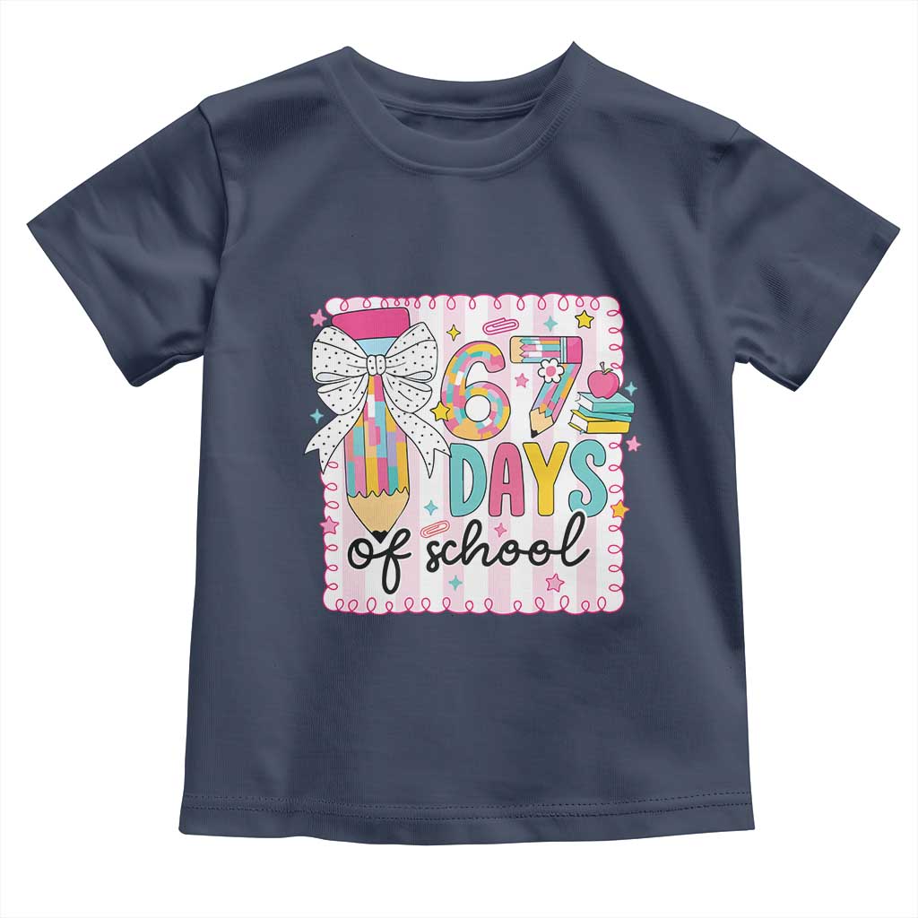 67 Days of School Toddler T Shirt Six Seven Cute Girly Pencil and Bow for Students Teachers - Wonder Print Shop