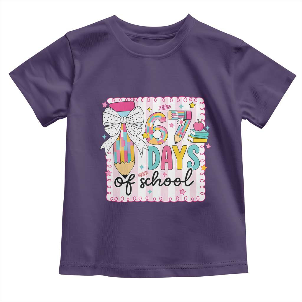 67 Days of School Toddler T Shirt Six Seven Cute Girly Pencil and Bow for Students Teachers - Wonder Print Shop