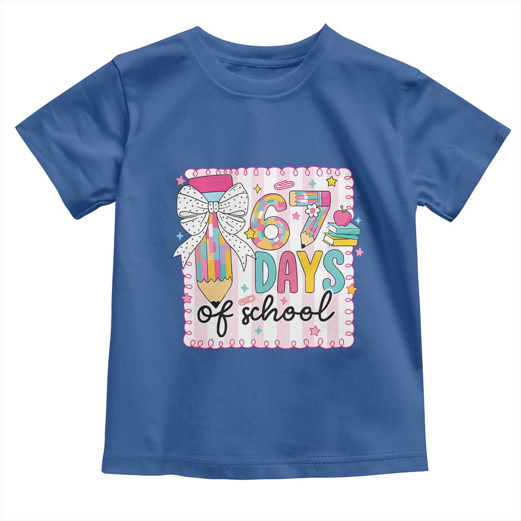 67 Days of School Toddler T Shirt Six Seven Cute Girly Pencil and Bow for Students Teachers - Wonder Print Shop