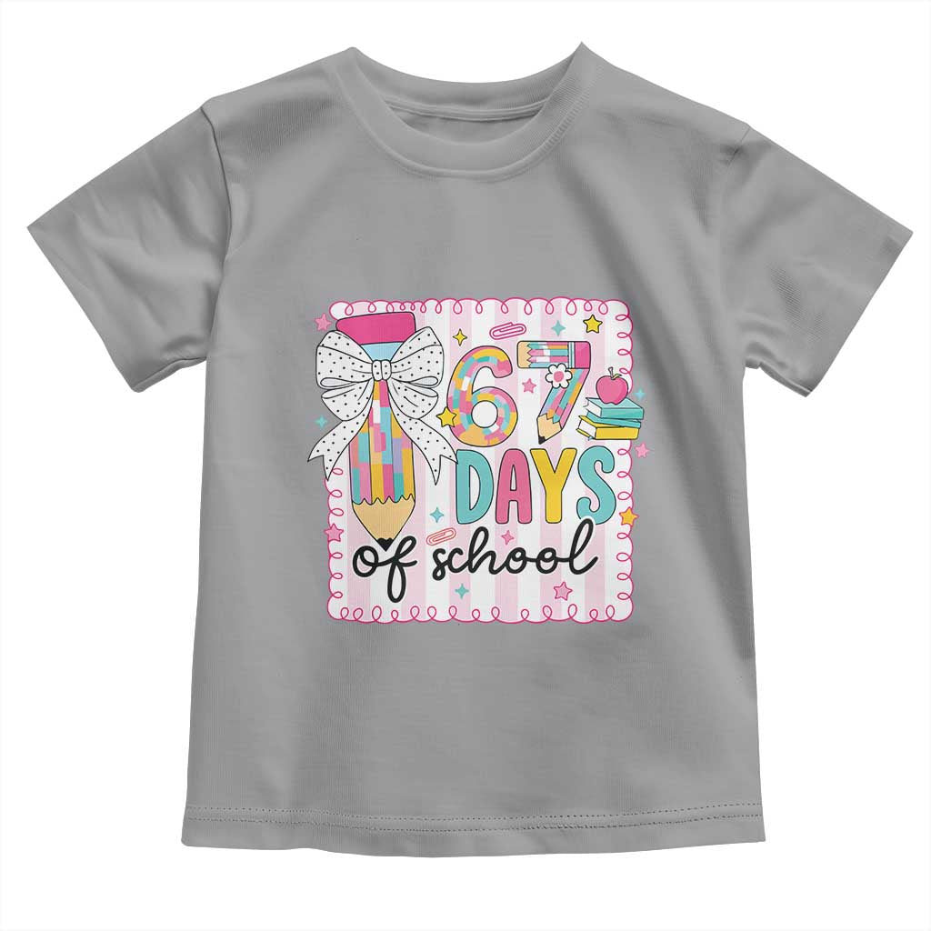 67 Days of School Toddler T Shirt Six Seven Cute Girly Pencil and Bow for Students Teachers - Wonder Print Shop