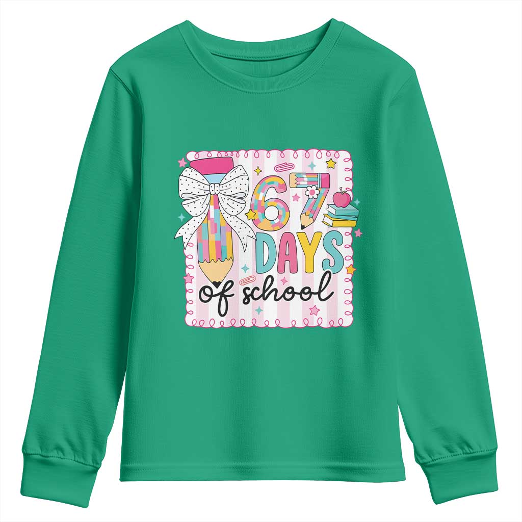 67 Days of School Youth Sweatshirt Six Seven Cute Girly Pencil and Bow for Students Teachers - Wonder Print Shop