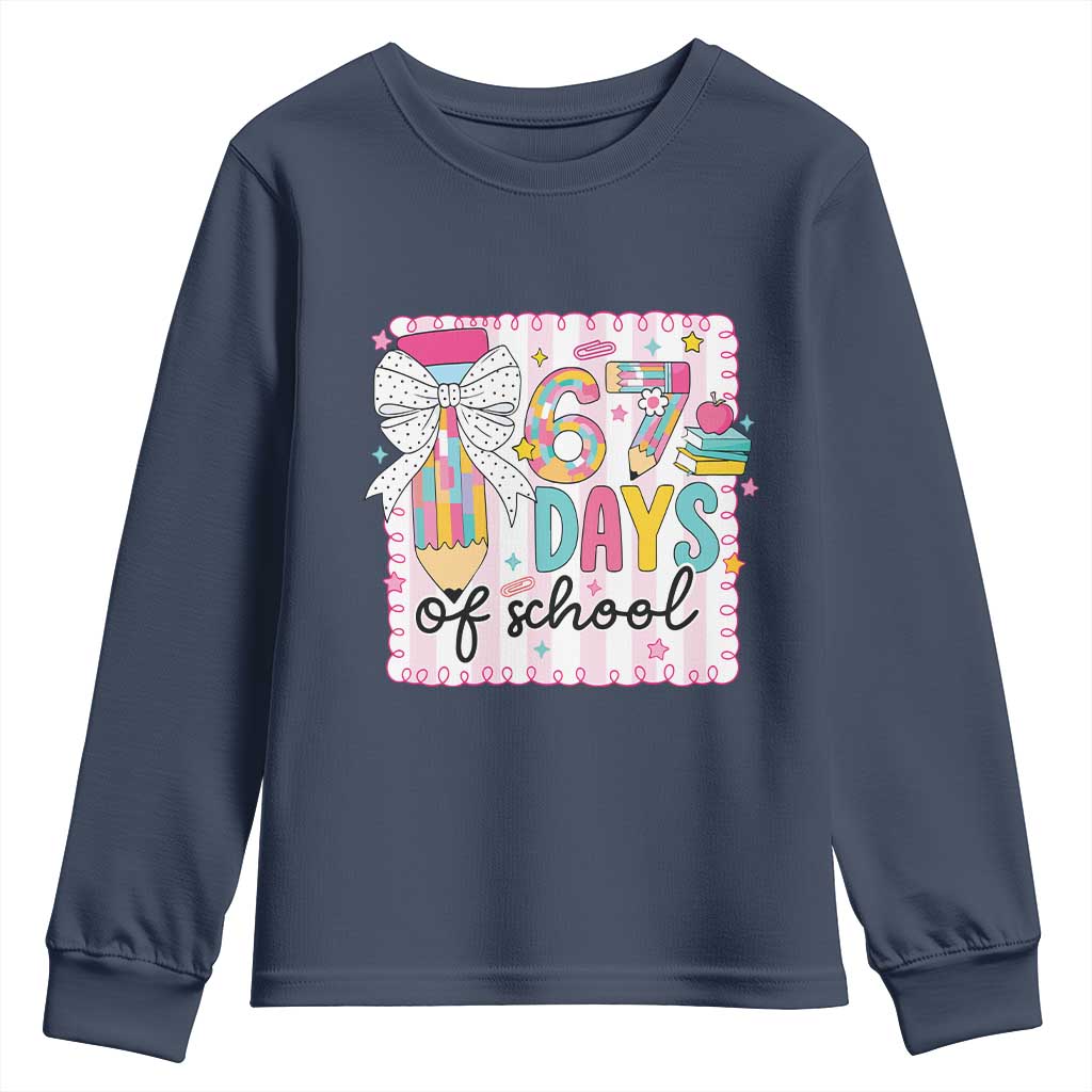 67 Days of School Youth Sweatshirt Six Seven Cute Girly Pencil and Bow for Students Teachers - Wonder Print Shop