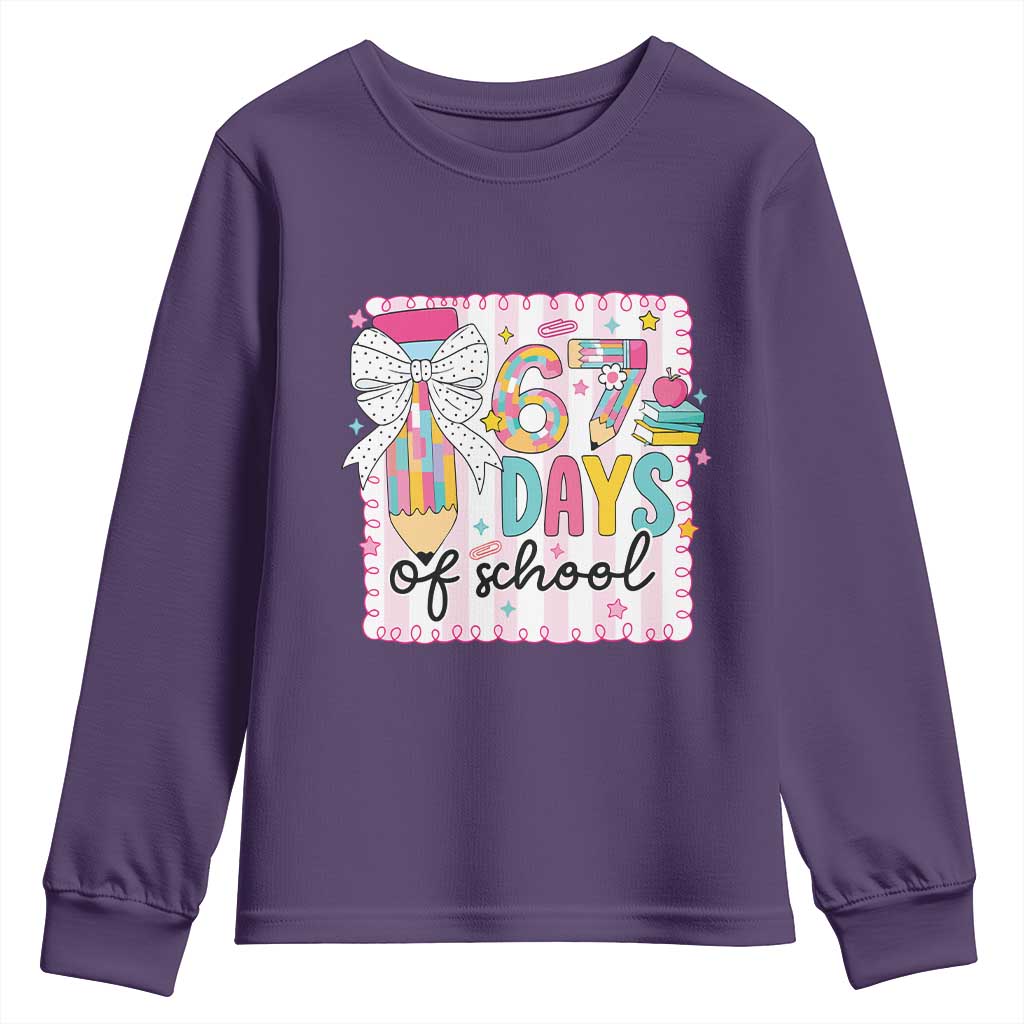 67 Days of School Youth Sweatshirt Six Seven Cute Girly Pencil and Bow for Students Teachers - Wonder Print Shop
