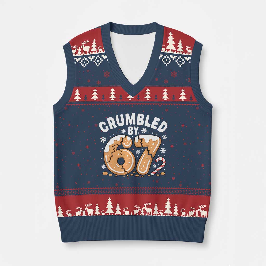 Crumbled by 67 V-Neck Knit Sweater Vest Funny Gingerbread Christmas Meme Cookie Chaos - Wonder Print Shop