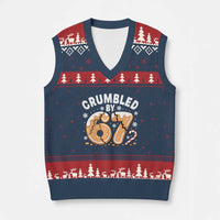 Crumbled by 67 V-Neck Knit Sweater Vest Funny Gingerbread Christmas Meme Cookie Chaos - Wonder Print Shop