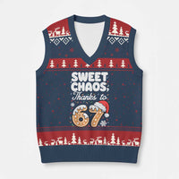 Sweet Chaos Thanks to 67 V-Neck Knit Sweater Vest Funny Xmas Cookie Meme with Sprinkles - Wonder Print Shop