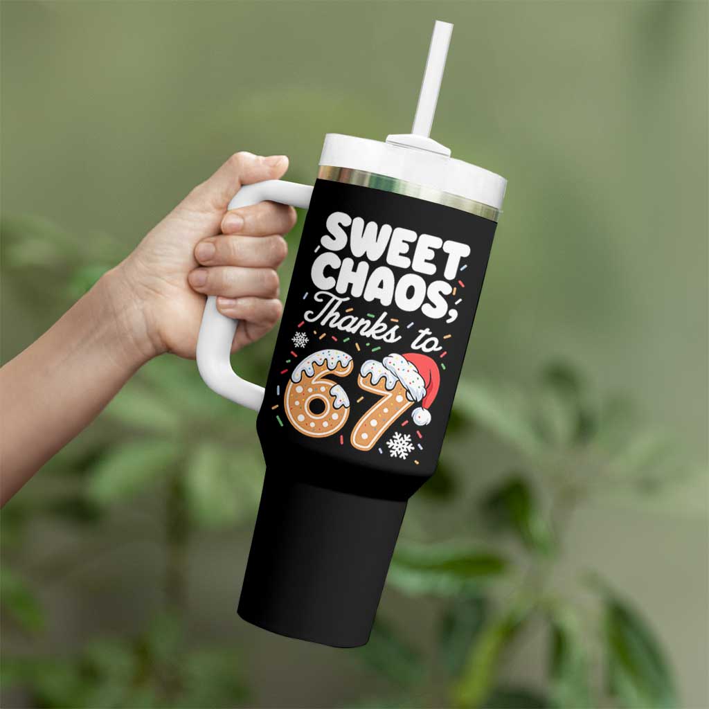 Sweet Chaos Thanks to 67 Tumbler With Handle Funny Christmas Cookie Meme with Sprinkles - Wonder Print Shop