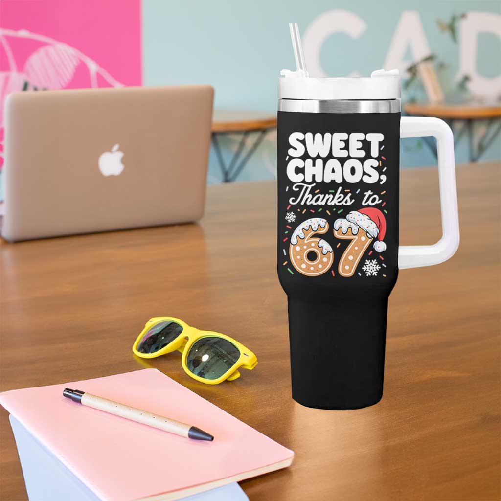 Sweet Chaos Thanks to 67 Tumbler With Handle Funny Christmas Cookie Meme with Sprinkles - Wonder Print Shop