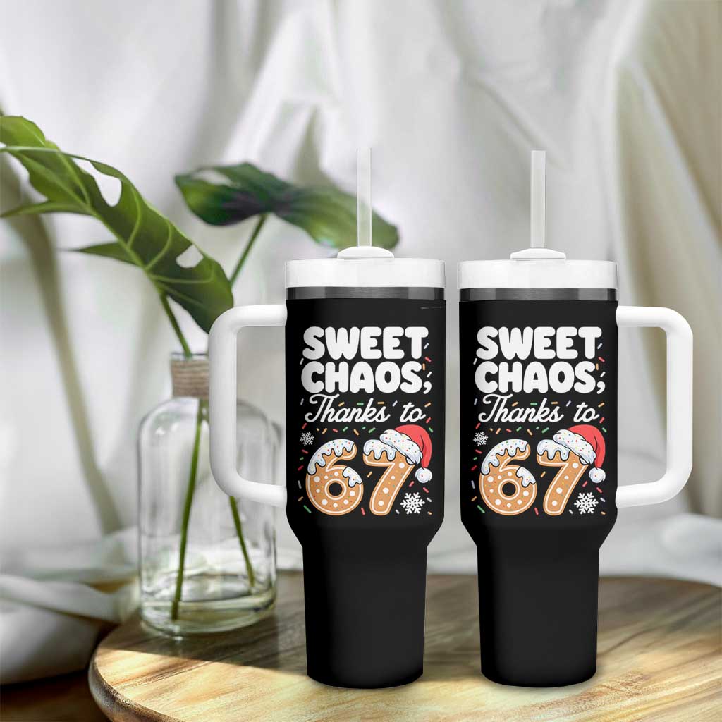 Sweet Chaos Thanks to 67 Tumbler With Handle Funny Christmas Cookie Meme with Sprinkles - Wonder Print Shop