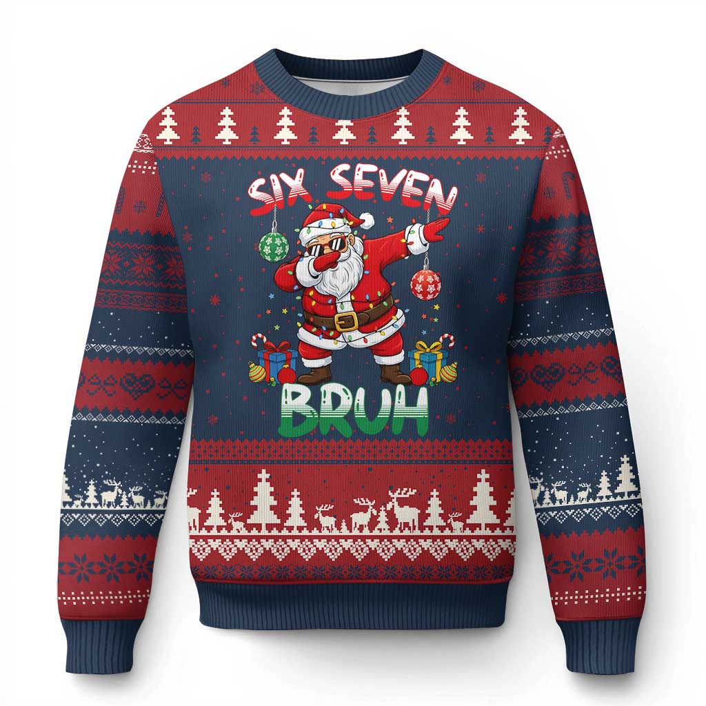 Six Seven Bruh Xmas Ugly Christmas Sweater Funny Dabbing Santa 67 Meme Holiday Gag Gift - Wonder Print Shop