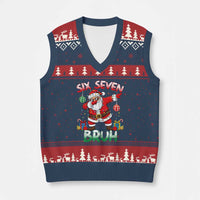 Six Seven Bruh Xmas V-Neck Knit Sweater Vest Funny Dabbing Santa 67 Meme Holiday Gag Gift - Wonder Print Shop