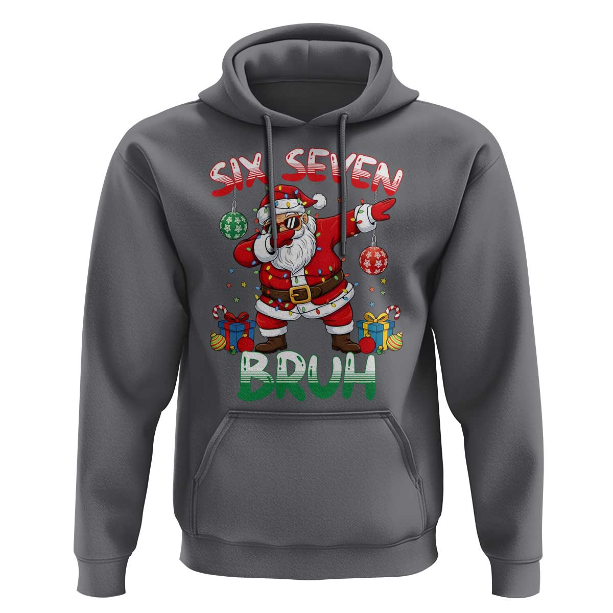 Six Seven Bruh Christmas Hoodie Funny Dabbing Santa 67 Meme Holiday Gag Gift - Wonder Print Shop