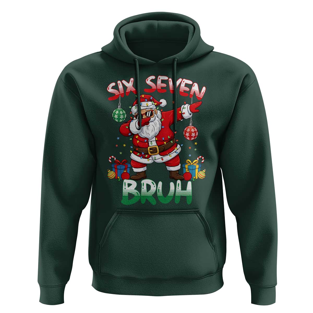 Six Seven Bruh Christmas Hoodie Funny Dabbing Santa 67 Meme Holiday Gag Gift - Wonder Print Shop