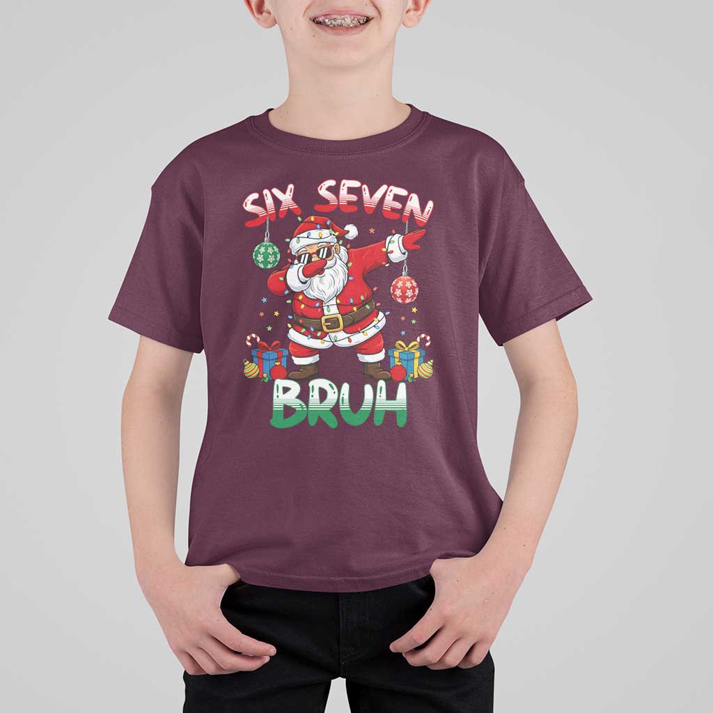 Six Seven Bruh Christmas T Shirt For Kid Funny Dabbing Santa 67 Meme Holiday Gag Gift - Wonder Print Shop