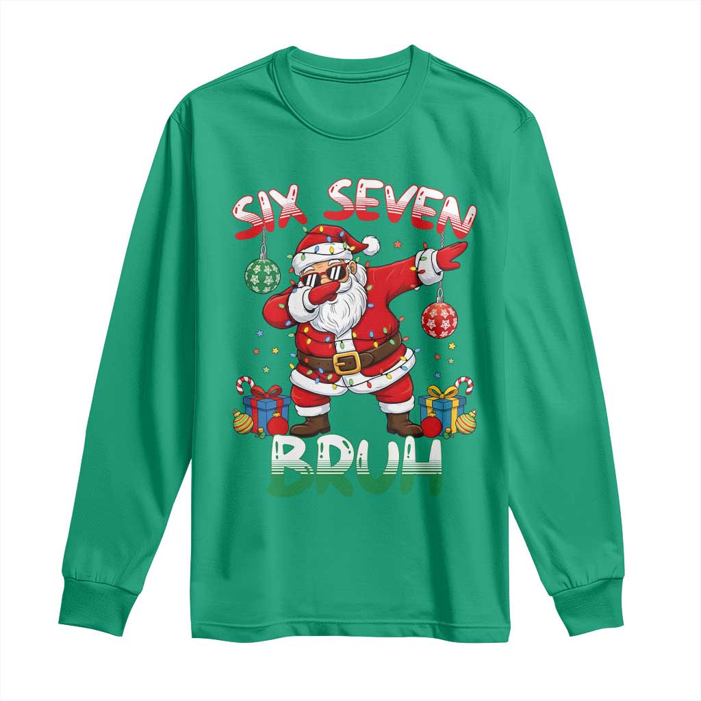 Six Seven Bruh Christmas Long Sleeve Shirt Funny Dabbing Santa 67 Meme Holiday Gag Gift - Wonder Print Shop