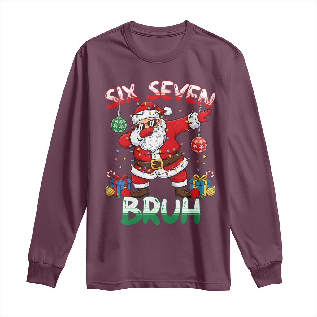 Six Seven Bruh Christmas Long Sleeve Shirt Funny Dabbing Santa 67 Meme Holiday Gag Gift - Wonder Print Shop