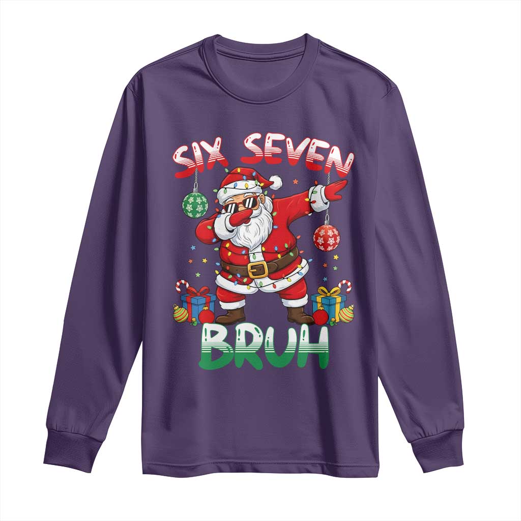 Six Seven Bruh Christmas Long Sleeve Shirt Funny Dabbing Santa 67 Meme Holiday Gag Gift - Wonder Print Shop