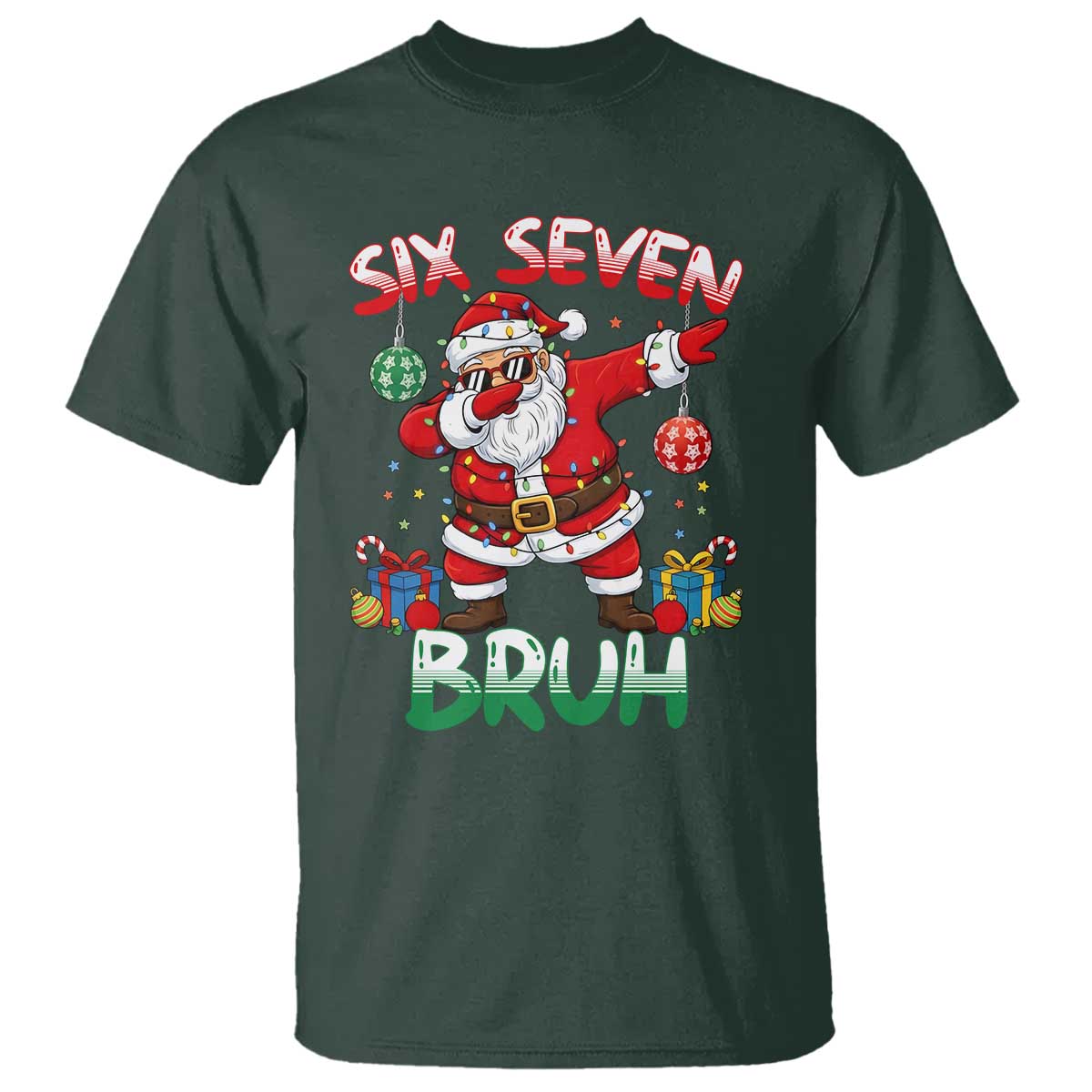 Six Seven Bruh Christmas T Shirt Funny Dabbing Santa 67 Meme Holiday Gag Gift - Wonder Print Shop