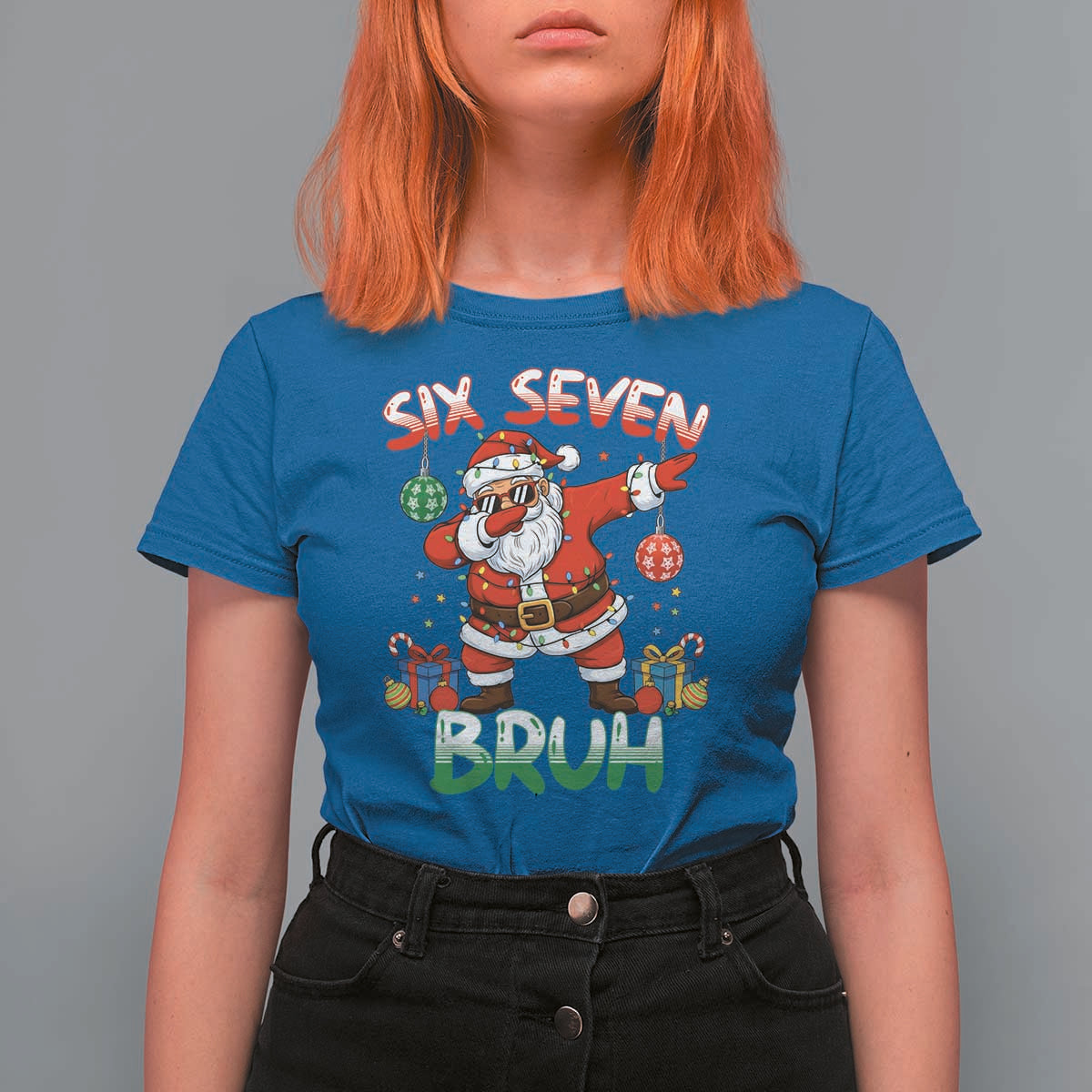 Six Seven Bruh Christmas T Shirt For Women Funny Dabbing Santa 67 Meme Holiday Gag Gift - Wonder Print Shop
