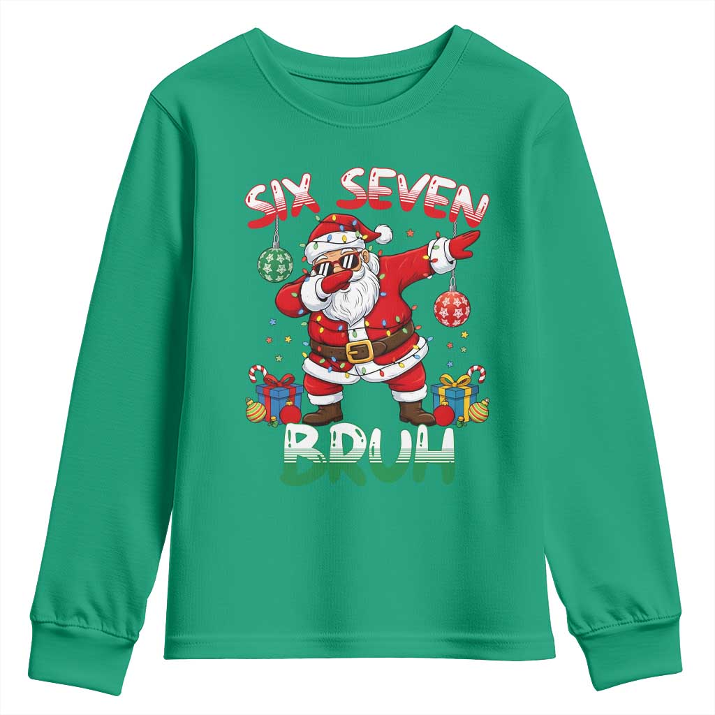 Six Seven Bruh Christmas Youth Sweatshirt Funny Dabbing Santa 67 Meme Holiday Gag Gift - Wonder Print Shop