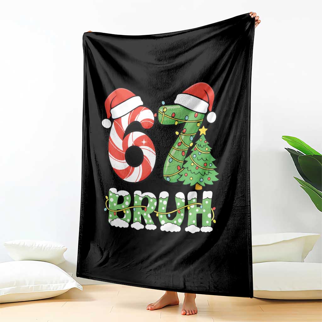 Funny 67 Bruh Christmas Throw Blanket Candy Cane and Xmas Tree Six Seven Meme Holiday Lights - Wonder Print Shop