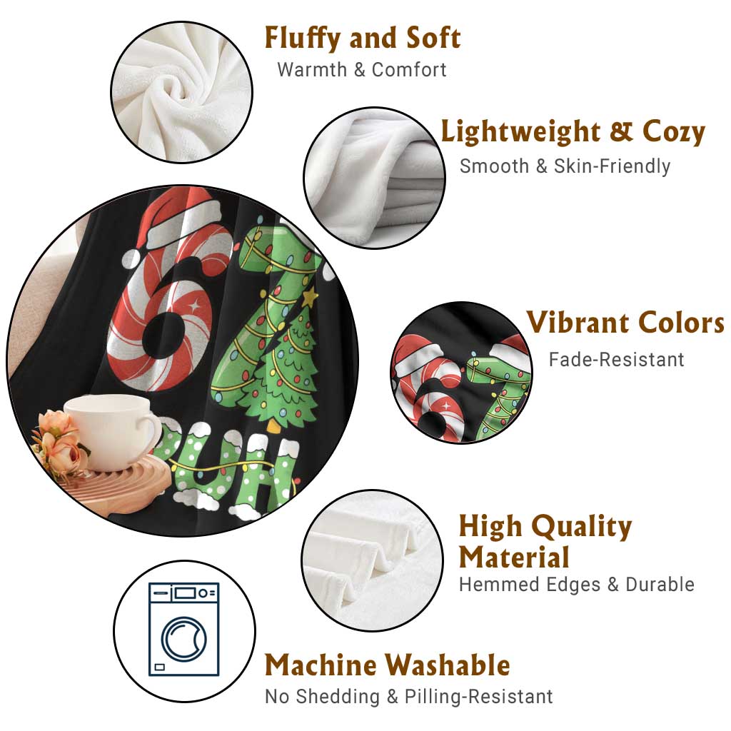 Funny 67 Bruh Christmas Throw Blanket Candy Cane and Xmas Tree Six Seven Meme Holiday Lights - Wonder Print Shop