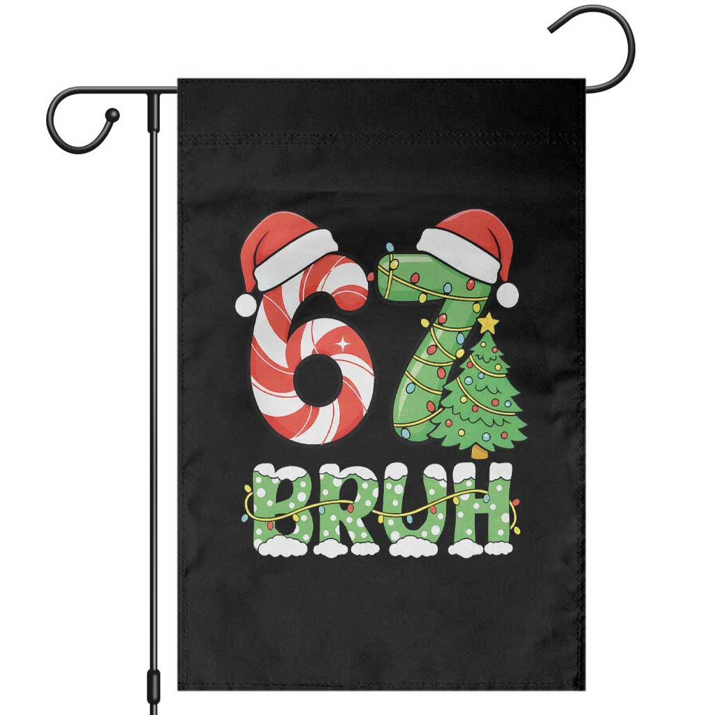 Funny 67 Bruh Christmas Garden Flag Candy Cane and Xmas Tree Six Seven Meme Holiday Lights - Wonder Print Shop