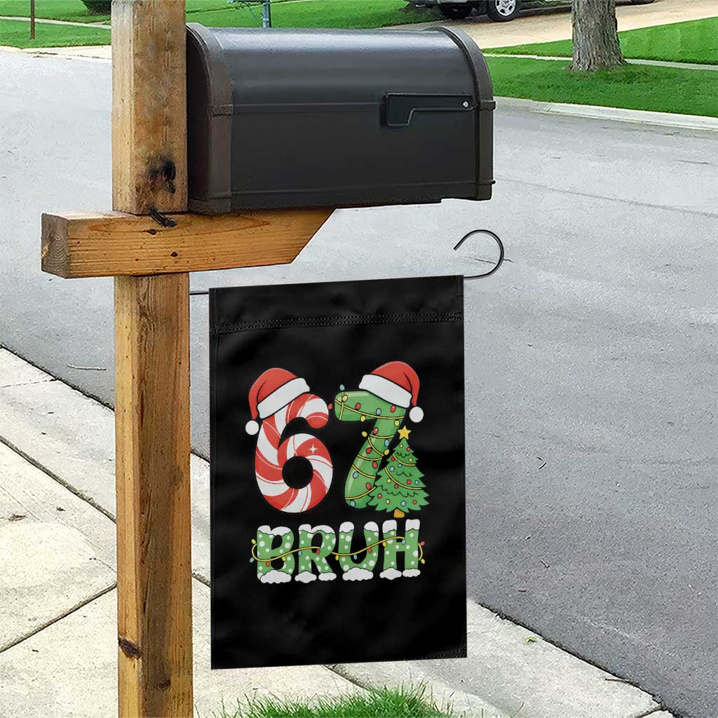 Funny 67 Bruh Christmas Garden Flag Candy Cane and Xmas Tree Six Seven Meme Holiday Lights - Wonder Print Shop