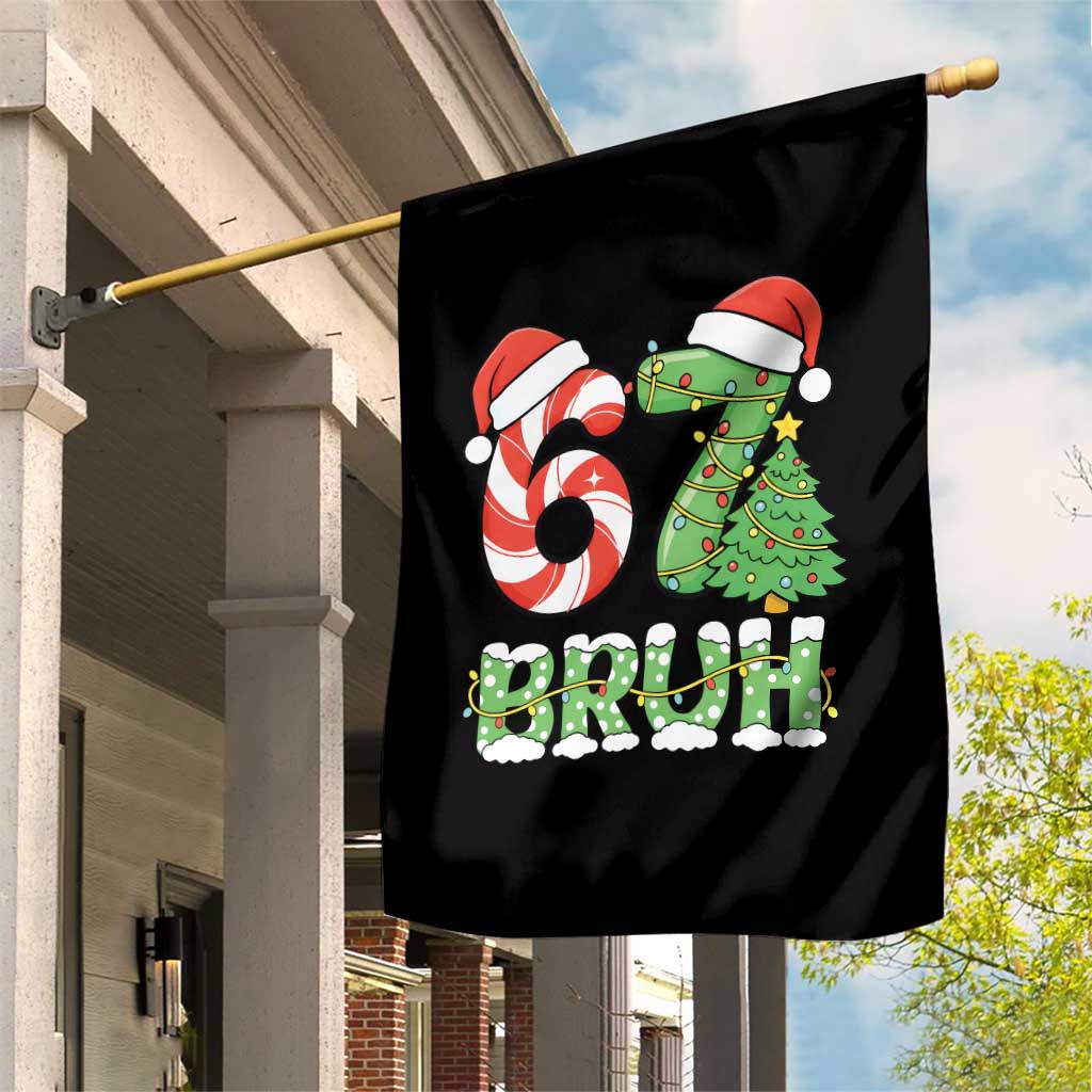 Funny 67 Bruh Christmas Garden Flag Candy Cane and Xmas Tree Six Seven Meme Holiday Lights - Wonder Print Shop