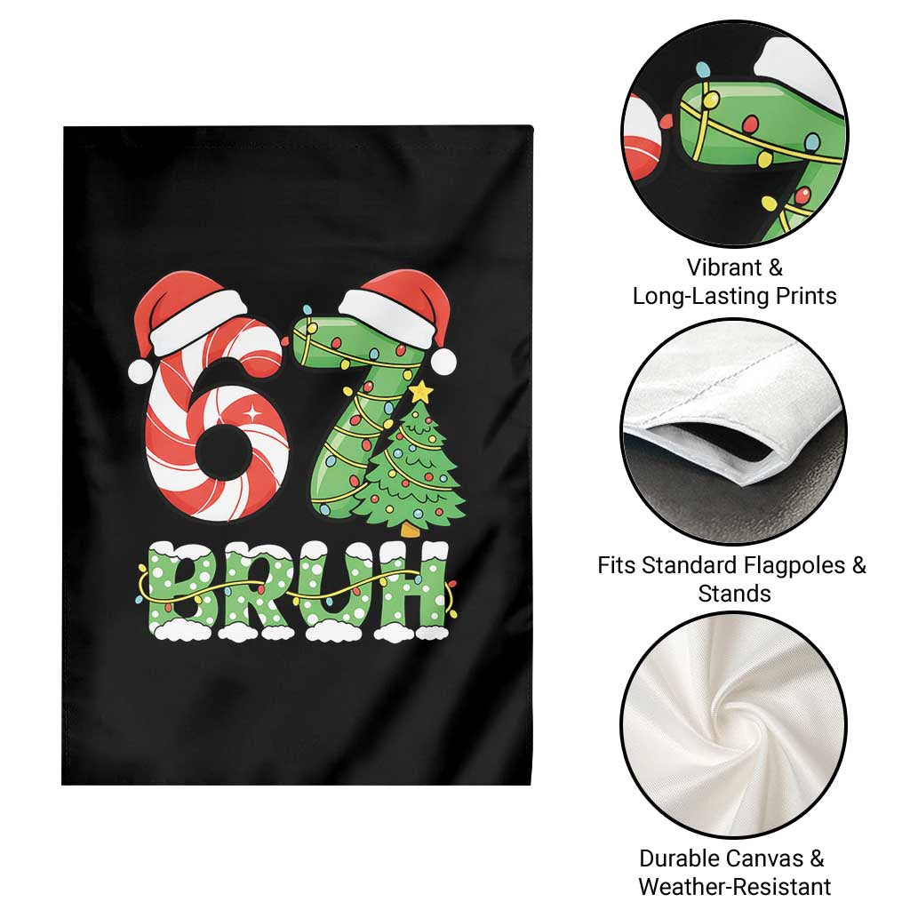 Funny 67 Bruh Christmas Garden Flag Candy Cane and Xmas Tree Six Seven Meme Holiday Lights - Wonder Print Shop