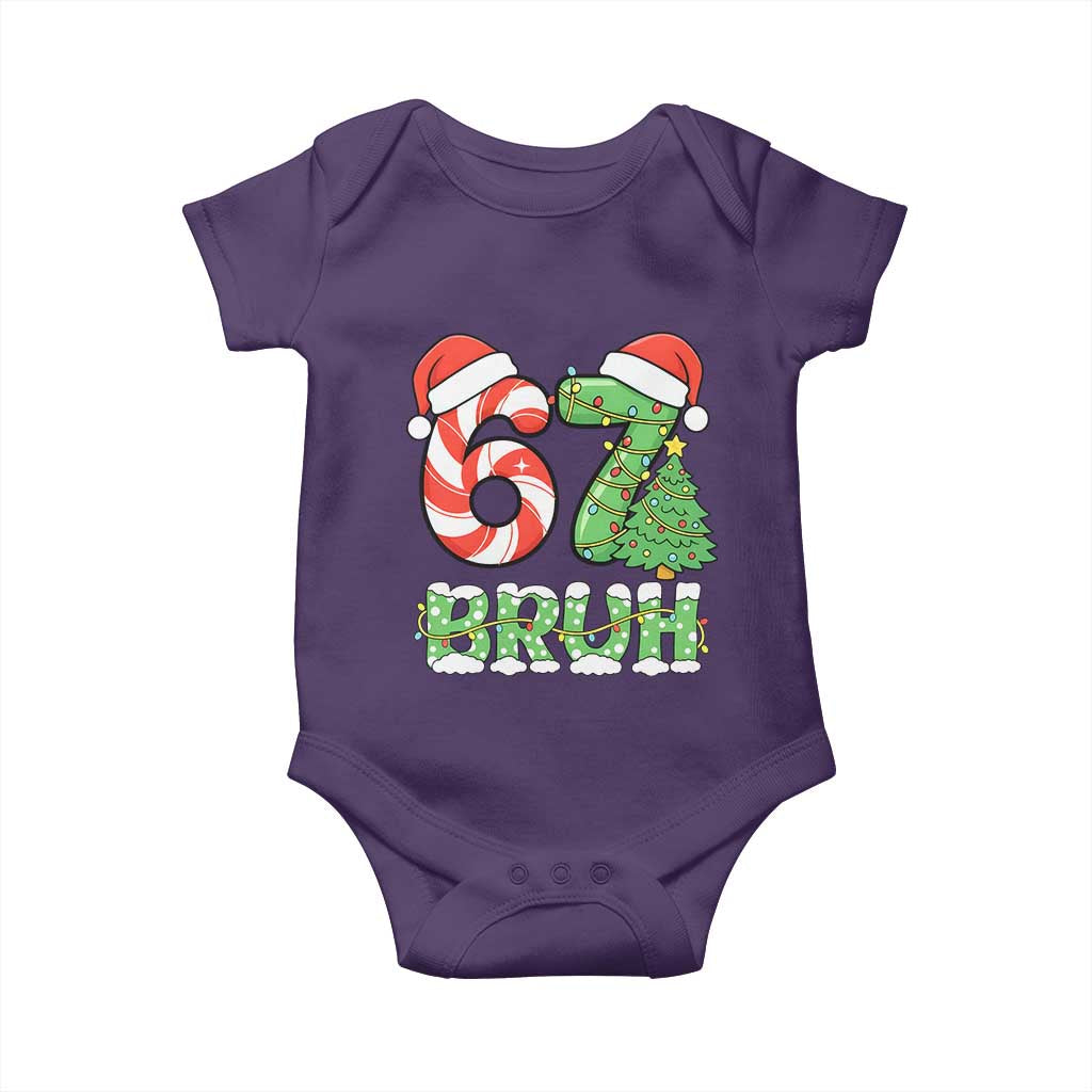 Funny 67 Bruh Christmas Baby Onesie Candy Cane and Xmas Tree Six Seven Meme Holiday Lights - Wonder Print Shop