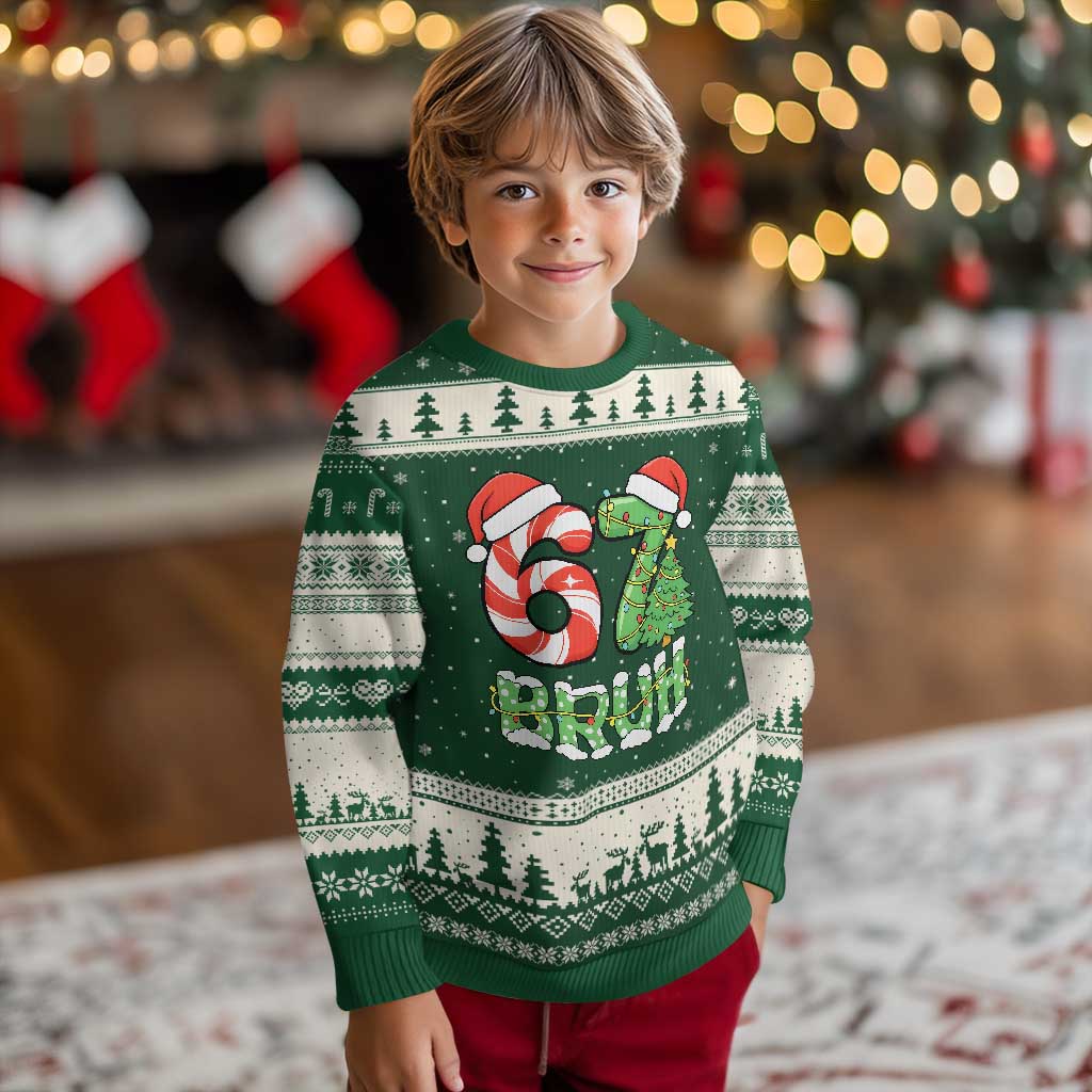 Funny 67 Bruh Xmas Ugly Christmas Sweater Candy Cane and Xmas Tree Six Seven Meme Holiday Lights - Wonder Print Shop