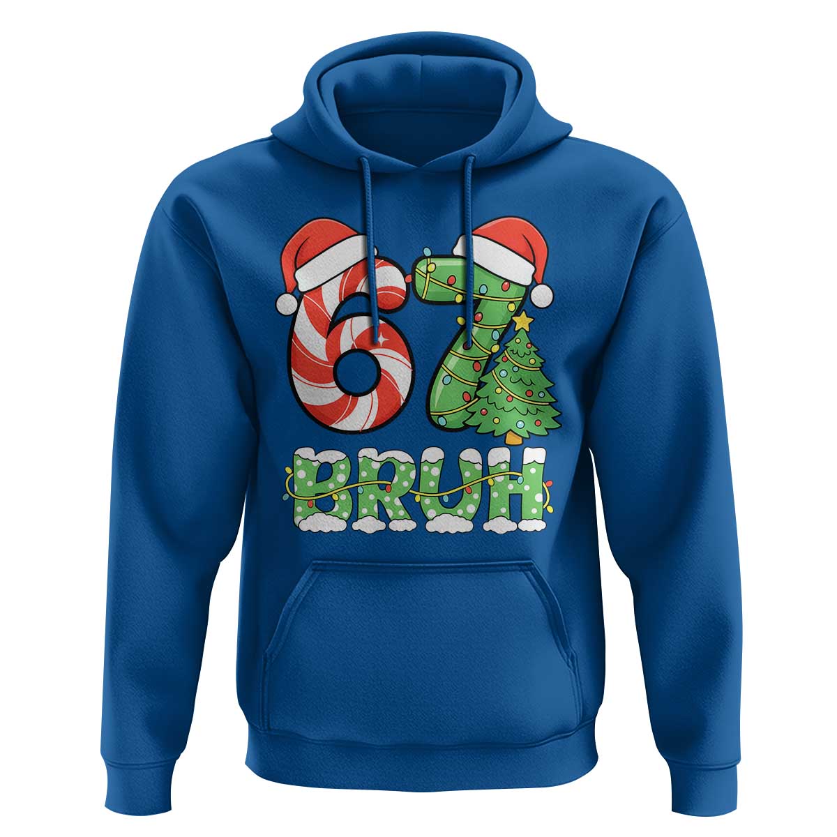 Funny 67 Bruh Christmas Hoodie Candy Cane and Xmas Tree Six Seven Meme Holiday Lights - Wonder Print Shop