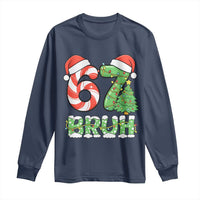 Funny 67 Bruh Christmas Long Sleeve Shirt Candy Cane and Xmas Tree Six Seven Meme Holiday Lights - Wonder Print Shop
